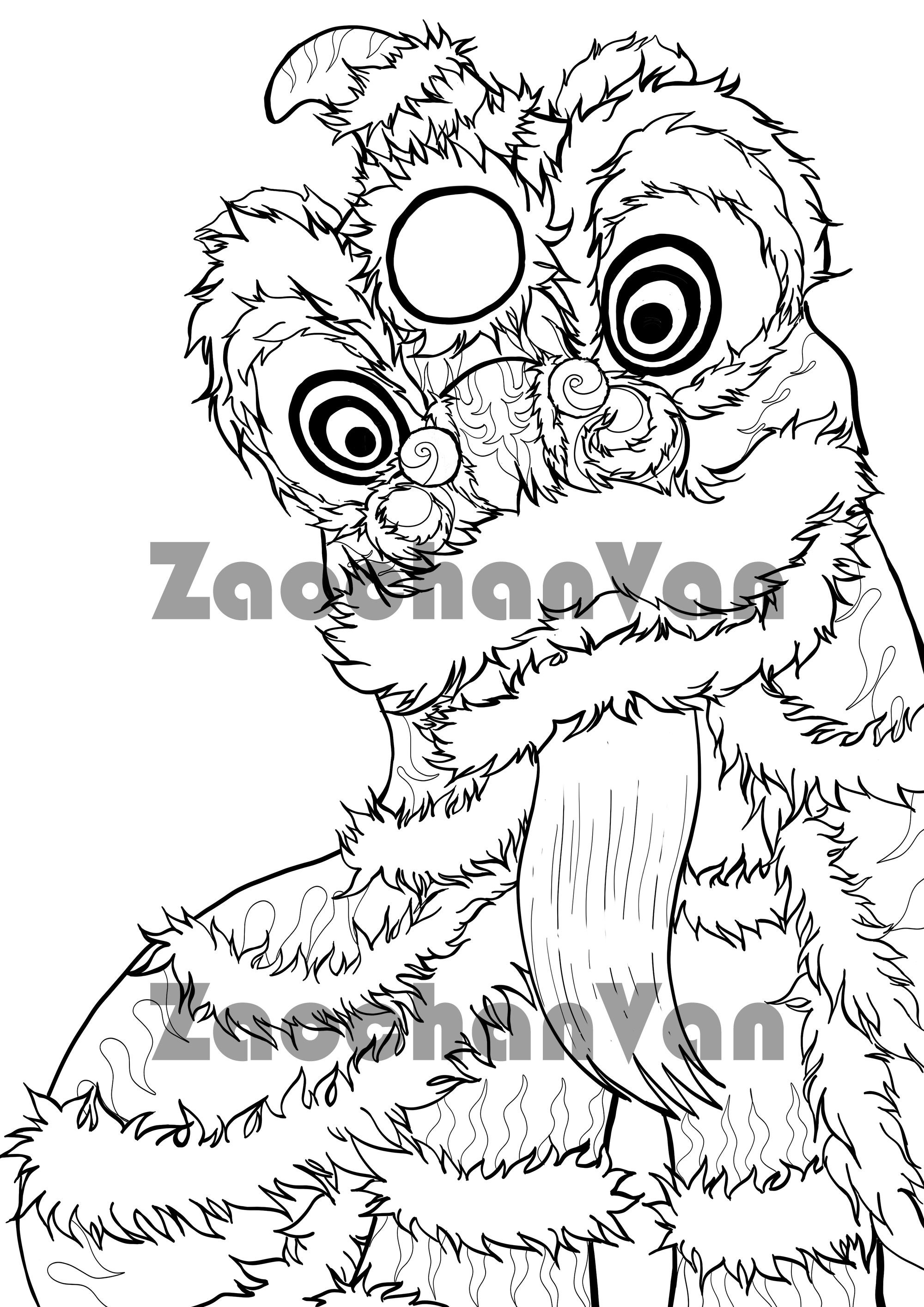 Lion dance coloring page for adult