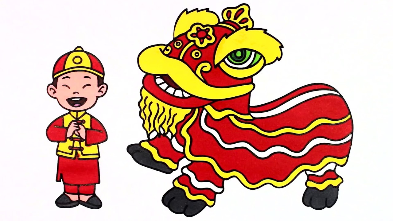 Draw and coloring lion dance