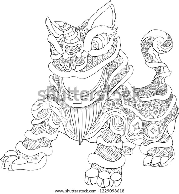 Chinese new year lion dance line stock vector royalty free