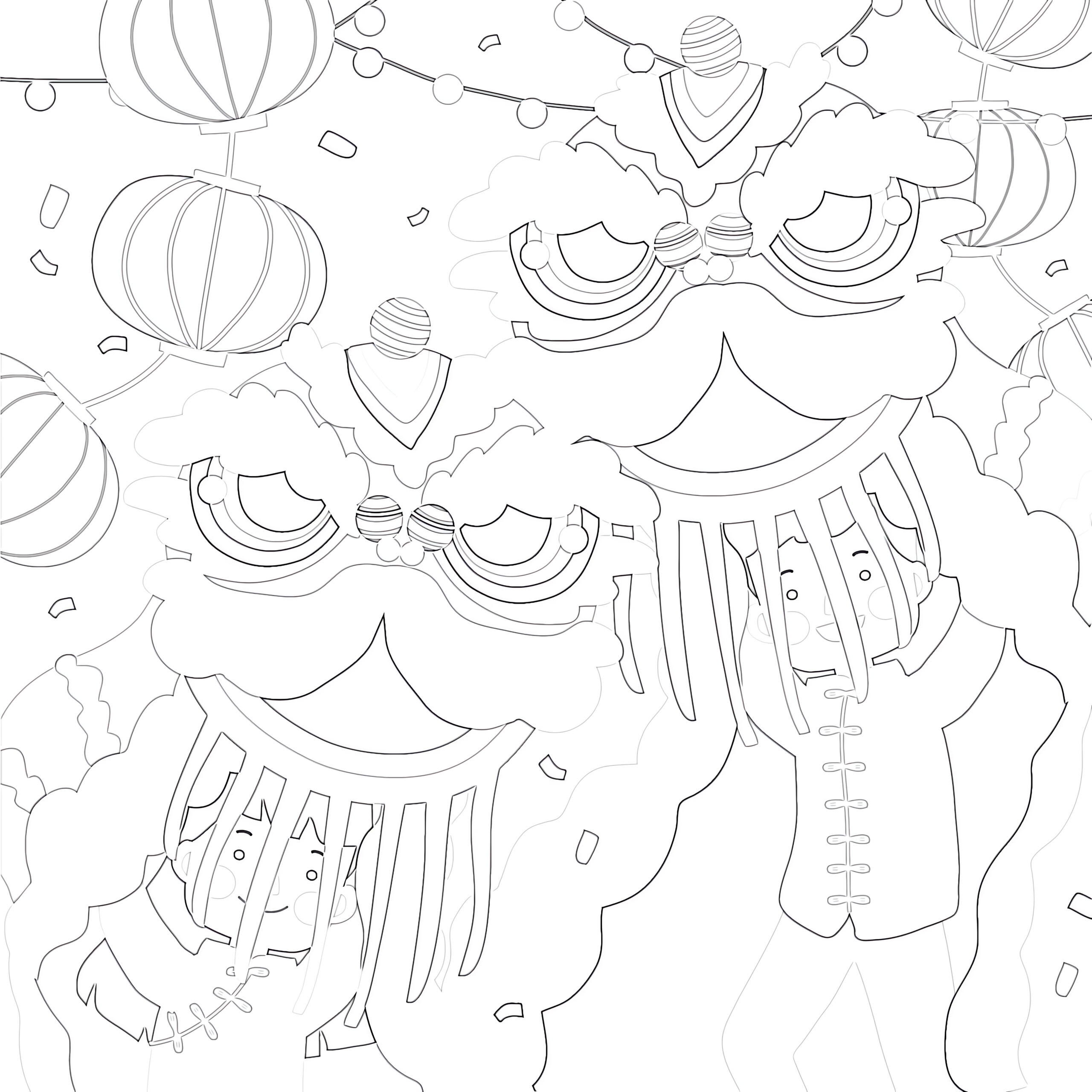Chinese new year dance coloring page