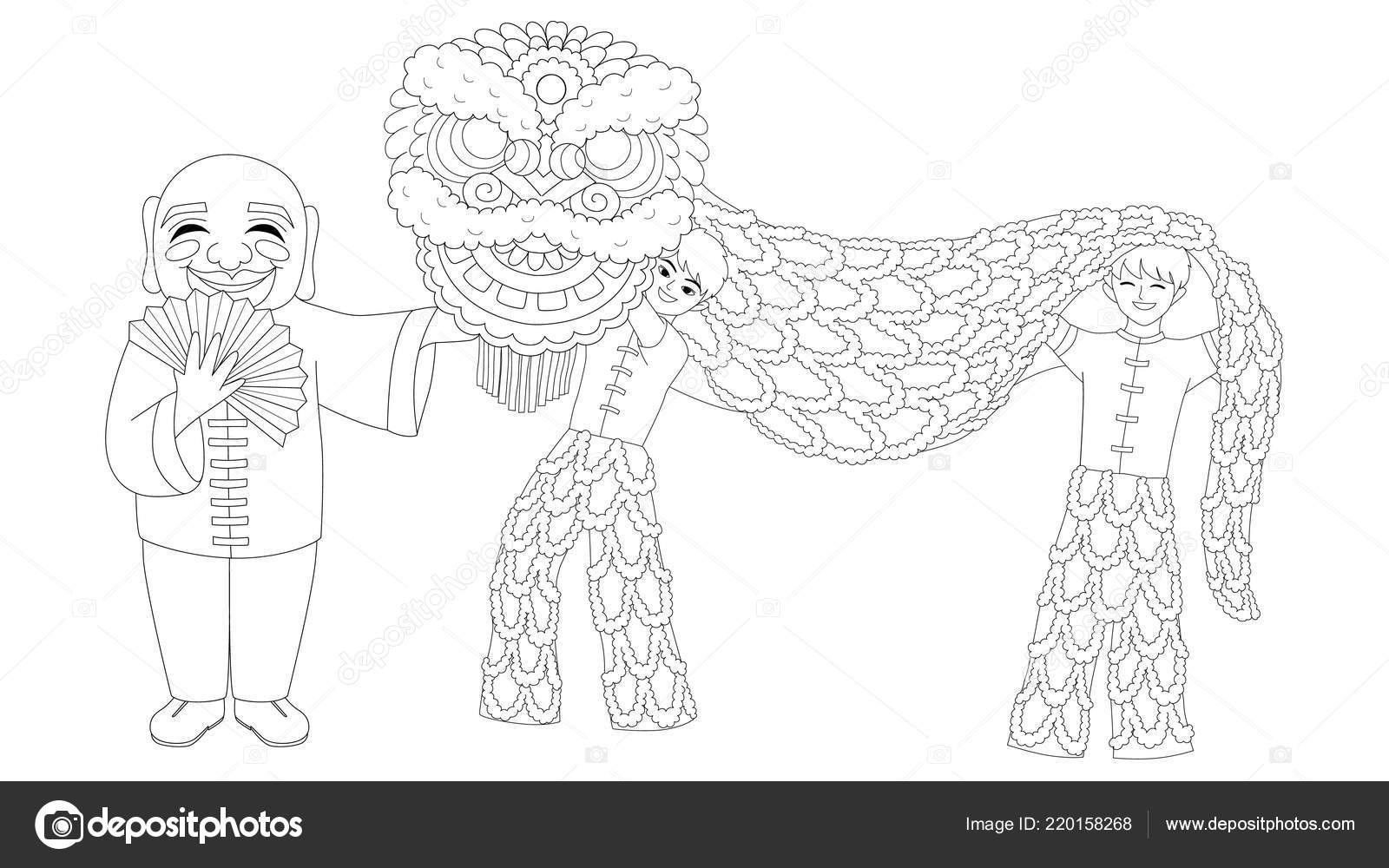 Children playing chinese lion dance printed greeting cards poster banner stock vector by somjaicindygmail