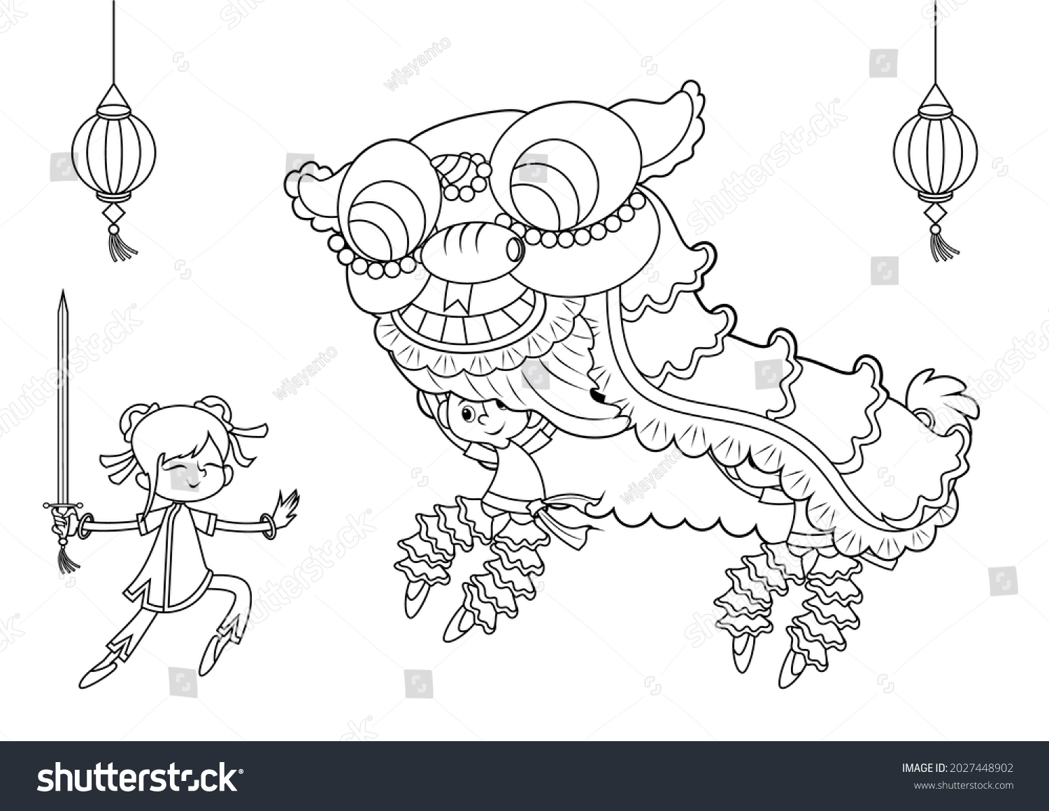 Chinese lion dance coloring pageillustration vector stock vector royalty free