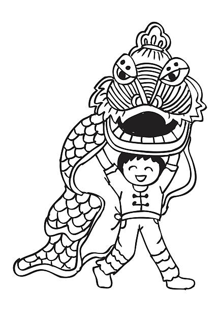 Lion dance hand drawing illustration stock illustration
