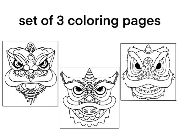 Set of coloring pages print at home diy chinese lions