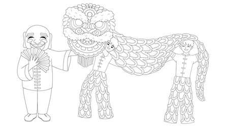 Lion dance line vector images over