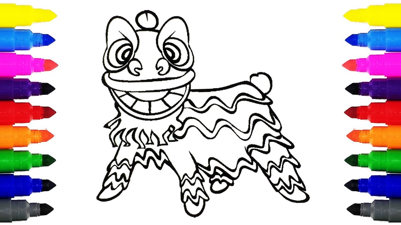 Lion dance coloring pages for kids
