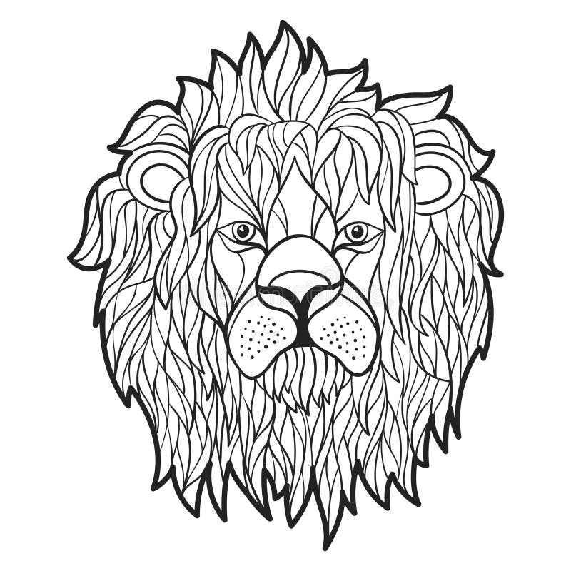 Vector monochrome hand drawn illustration of lion face stock vector