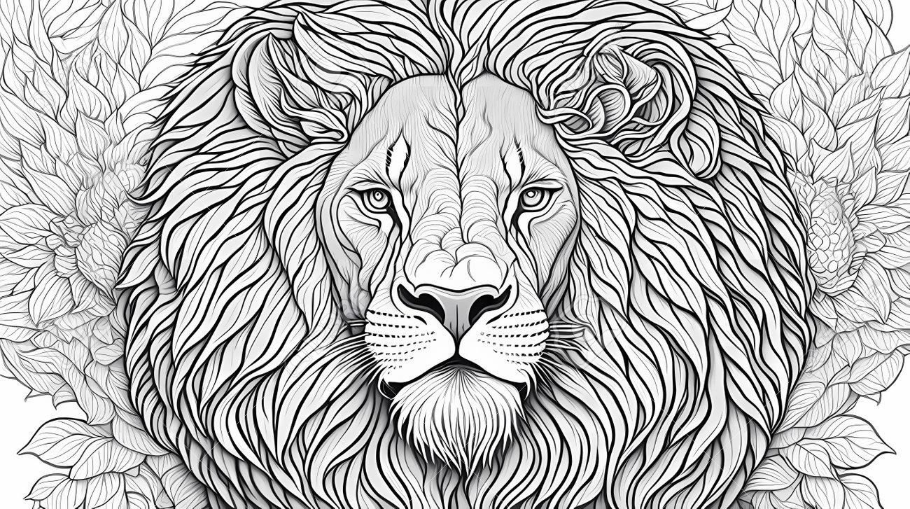 Lion head coloring page for adults black and white coloring book for children illustration generative ai art stock photo picture and royalty free image image