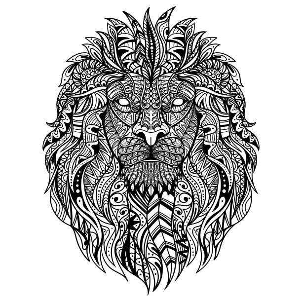 Coloring book lion black white stock illustrations royalty