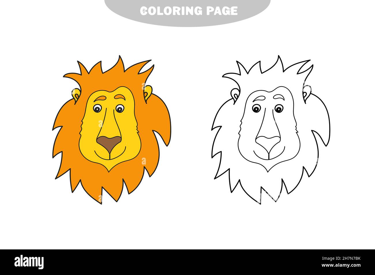 Simple coloring page coloring book for children cartoon cute lion on white color and black and white version stock vector image art