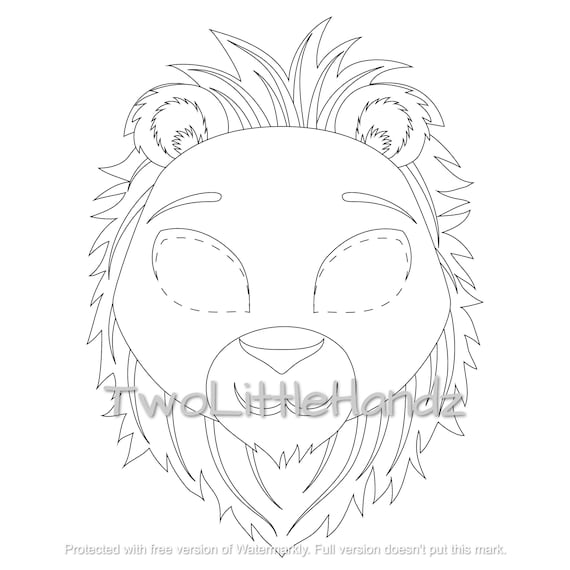 Lion printable mask animal masks for kids party printable coloring page digital download kids craft printable
