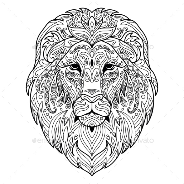Tangle lion coloring book page for adult vectors