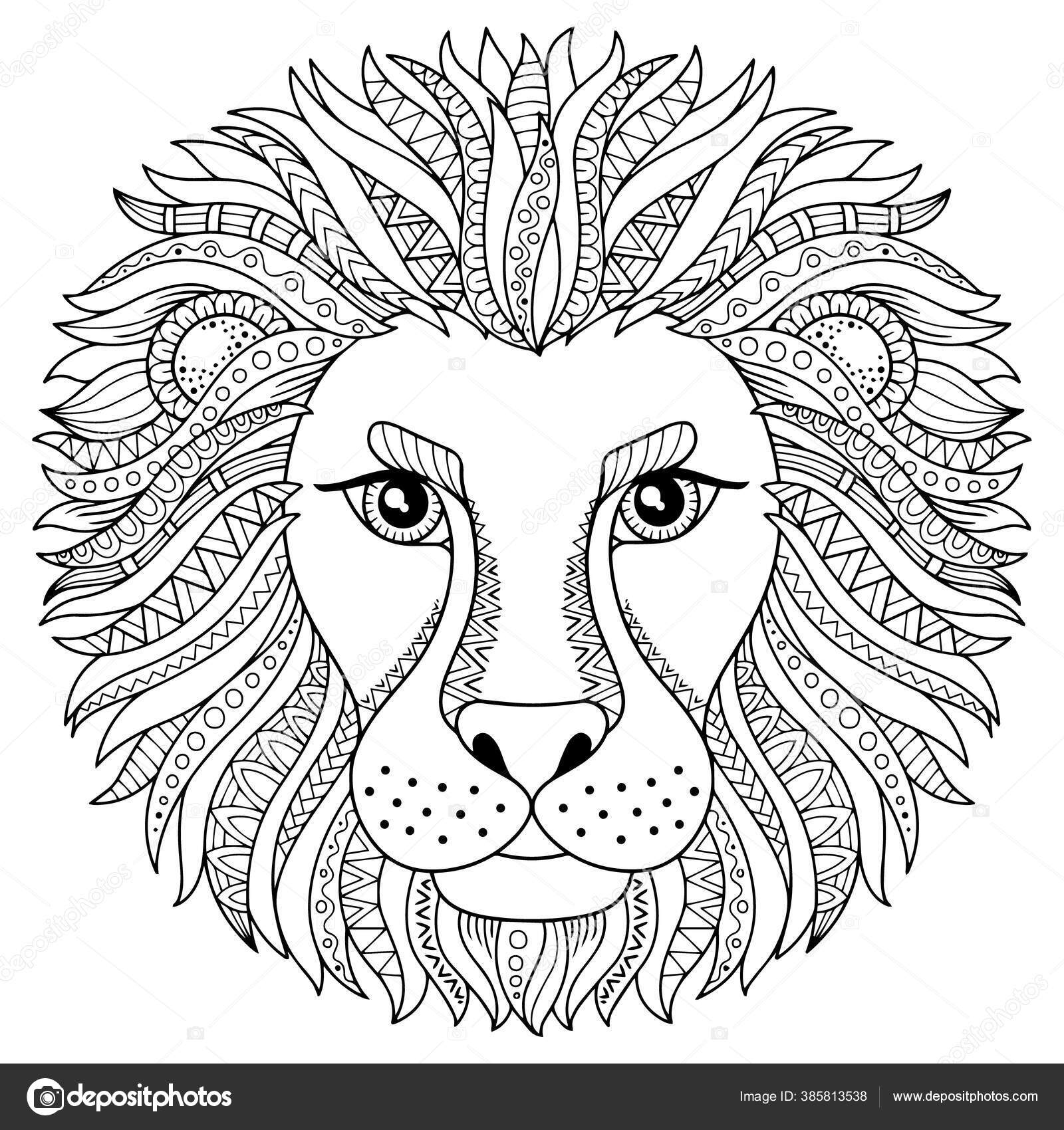 Coloring book adult silhouette lion isolated white background zodiac sign stock vector by natasha
