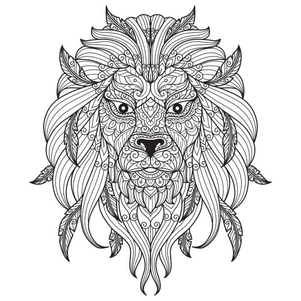 Coloring book lion black white stock illustrations royalty