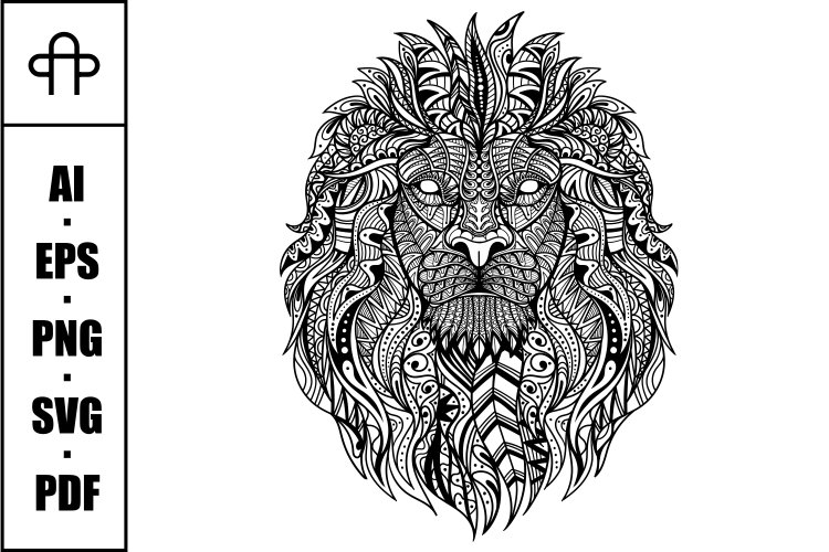 Lion head mandala zentangle coloring page illustration