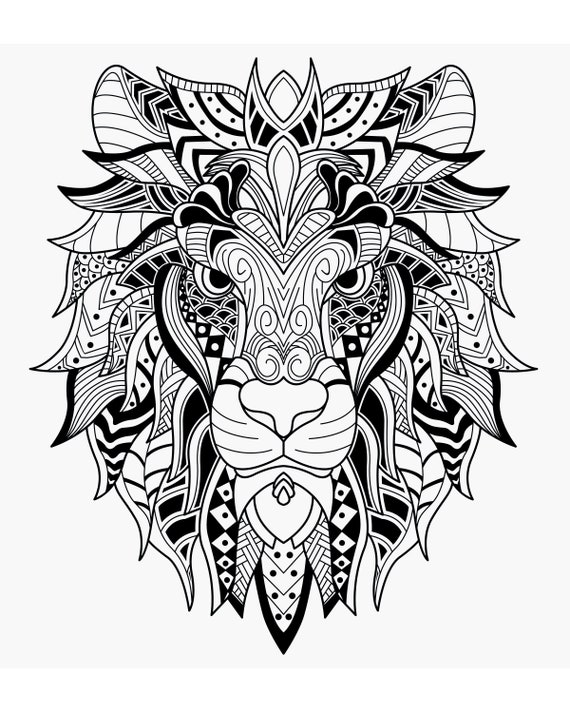 Animal zentangle adult coloring pages printable digital downloadable coloring pages lion horse elephant owl fish coloring page bundle