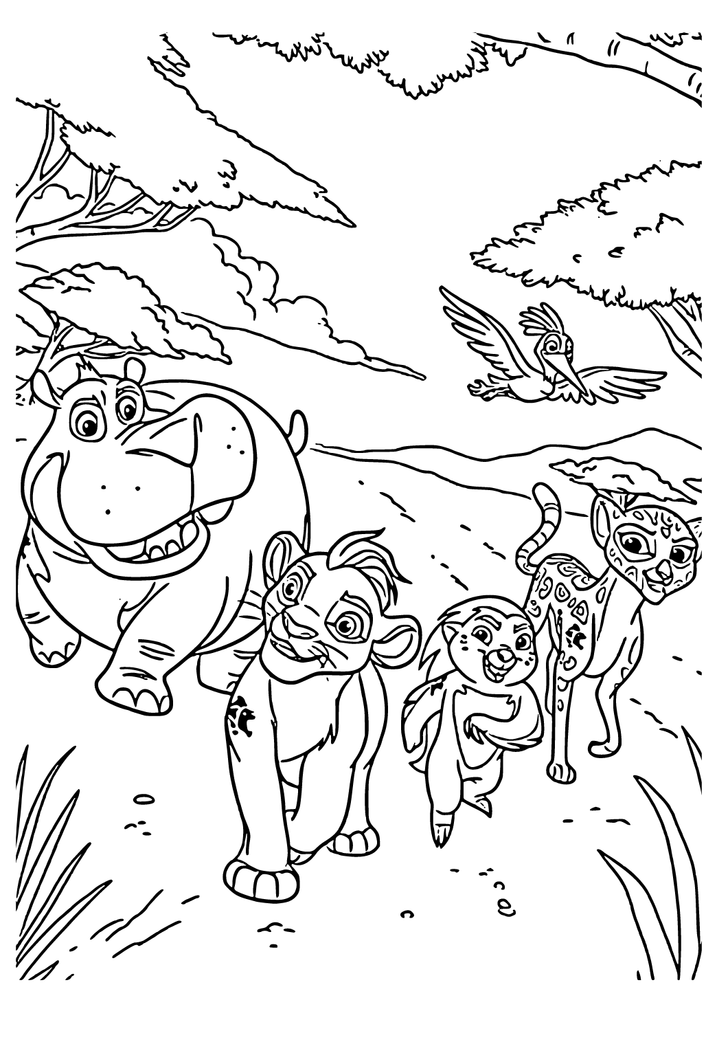 Free printable lion guard friends coloring page for adults and kids