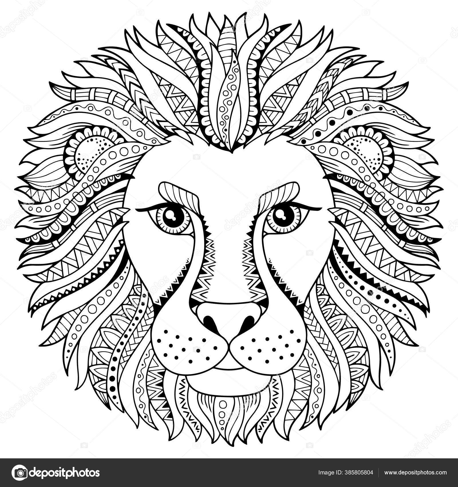 Vector coloring book for adult silhouette of lion isolated on white background zodiac sign leo abstract background animal prinnt stock vector by natasha