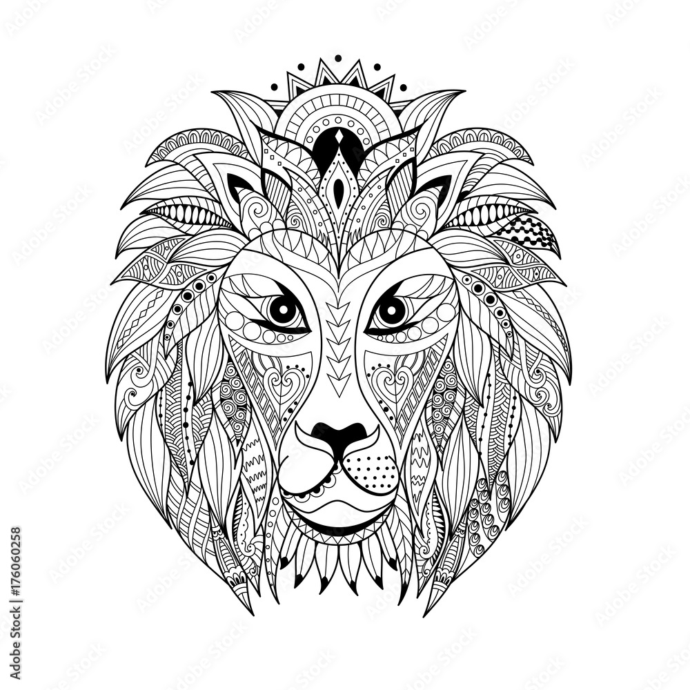 Hand drawn zentangle lion head for adult and children coloring book pagevector illustration vector