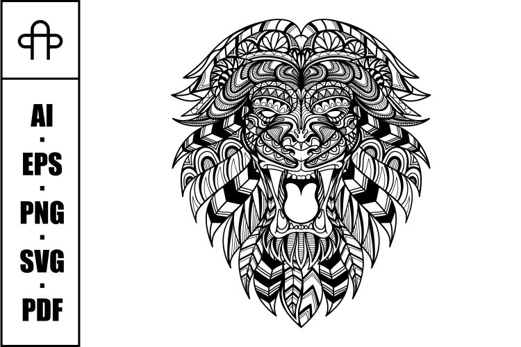 Lion head angry mandala zentangle coloring page illustration