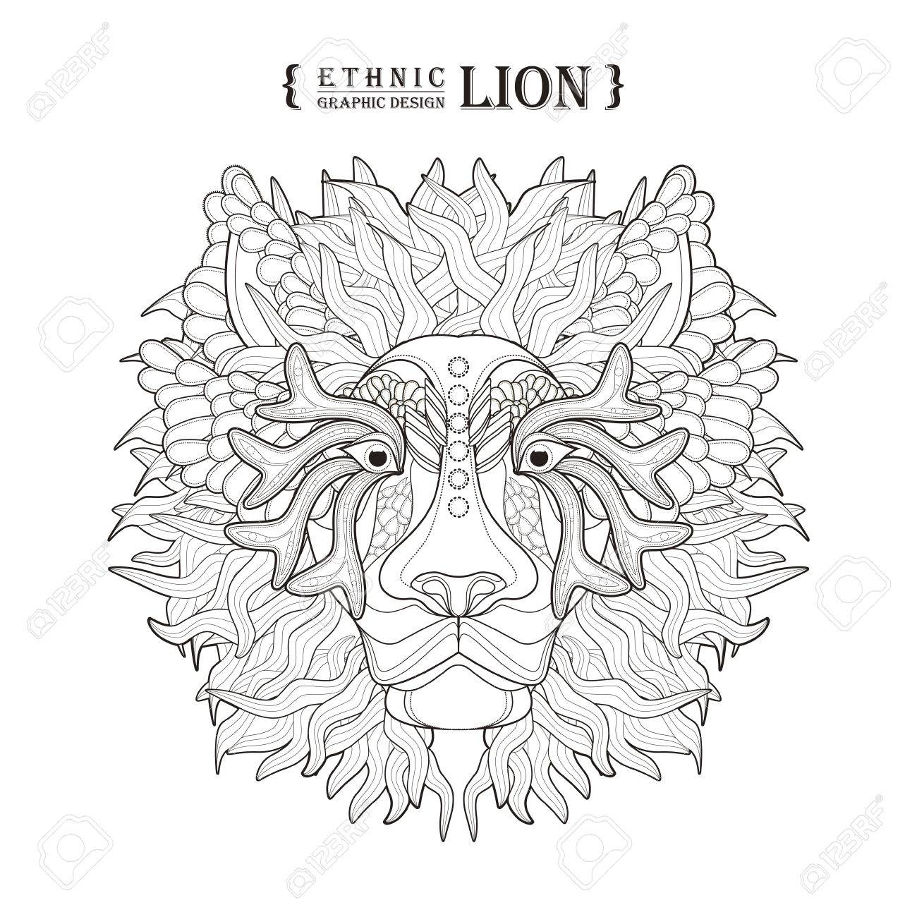 Lion head coloring page in exquisite style royalty free svg cliparts vectors and stock illustration image