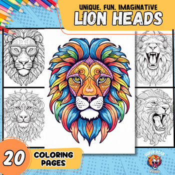 Lion head coloring book epic pages digital print hand drawn