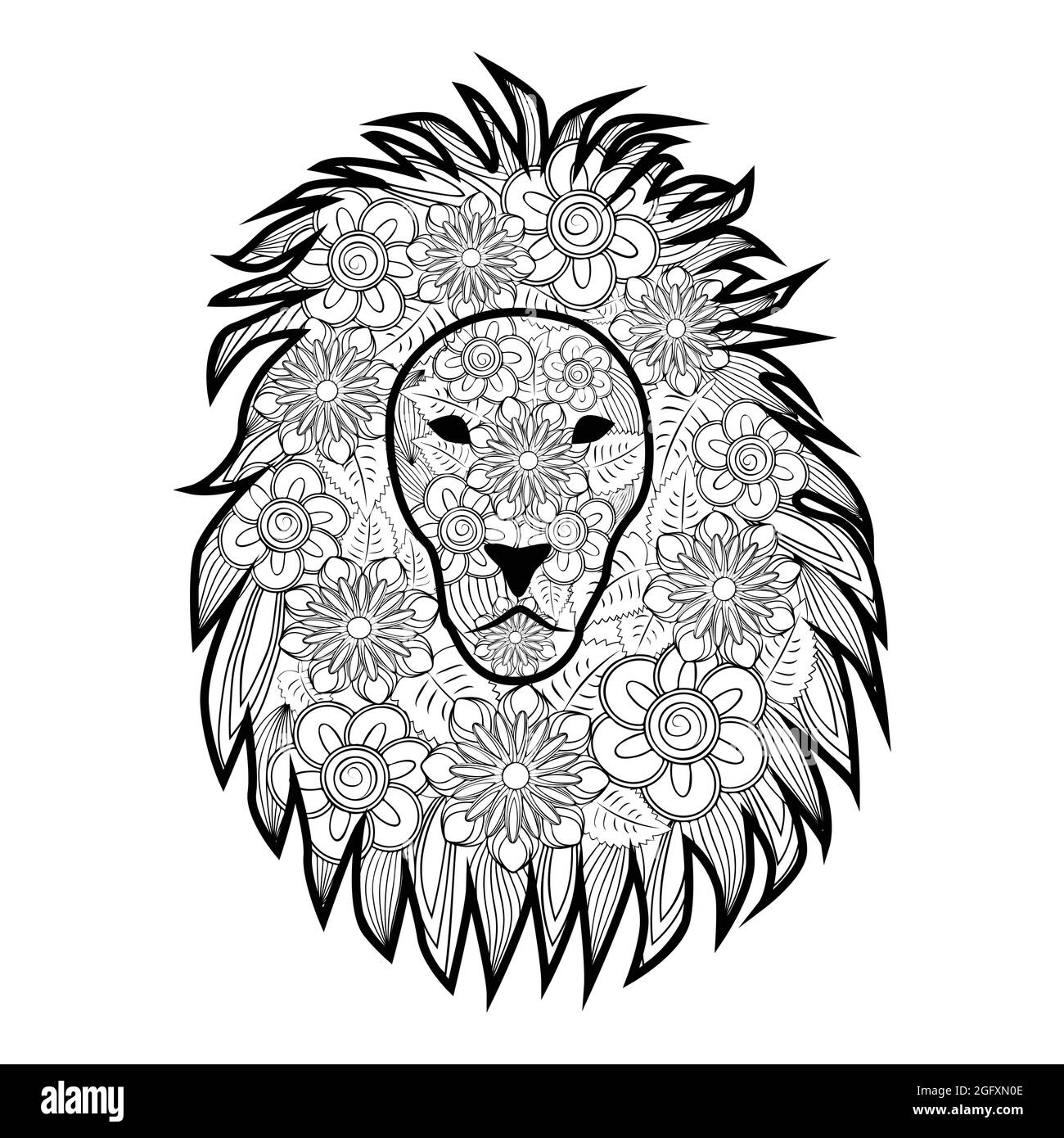 Hand drawn zentangle lion illustration decorative abstract doodle design element coloring book for adults stock vector image art
