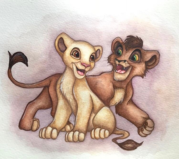 The lion king kiara and kovu watercolor painting print