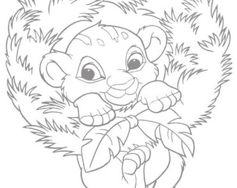 Printable simba with christmas wreath coloring pageinstant downloaddigital file x printable kids coloring download
