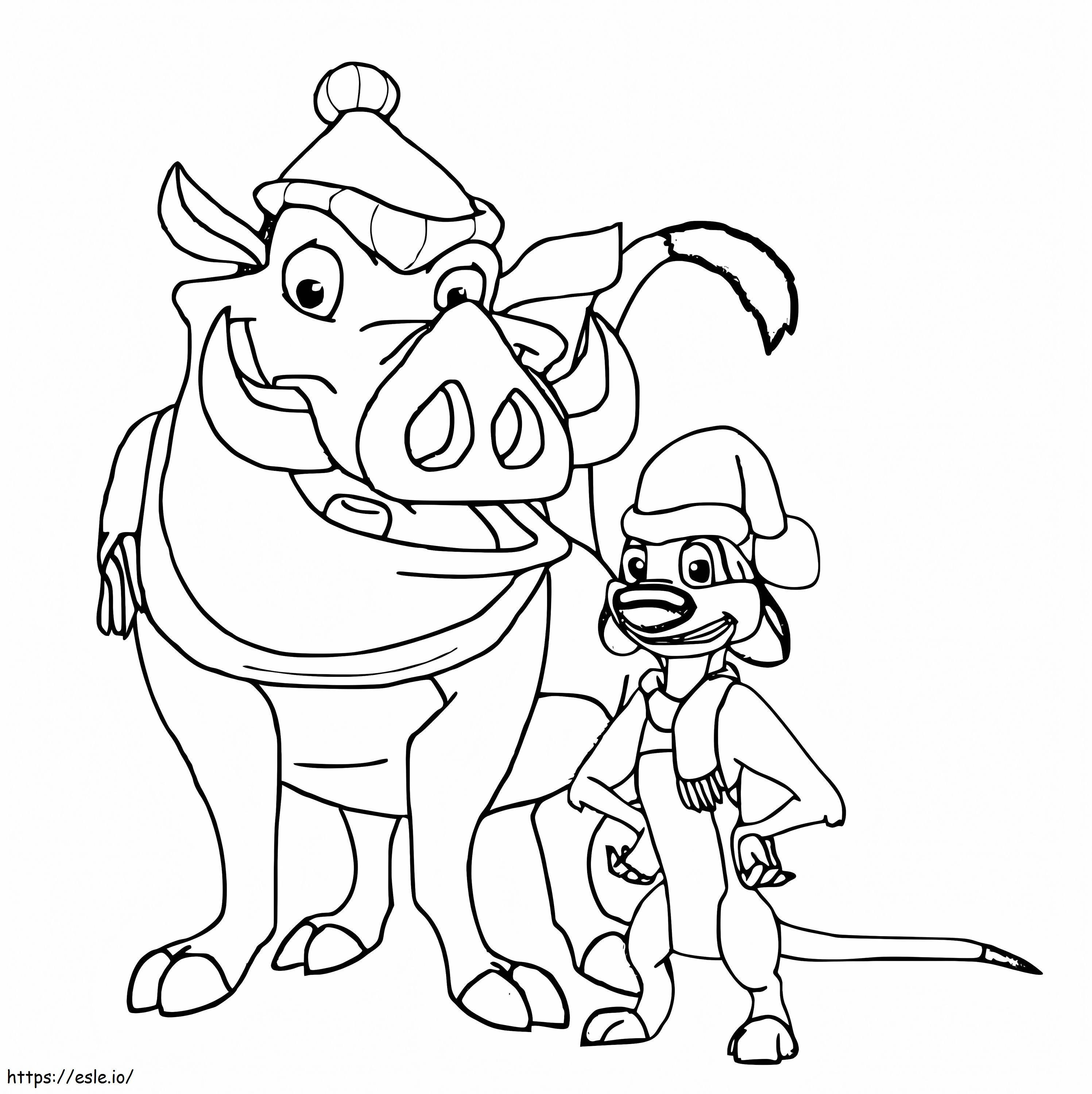 Christmas timon and pumbaa coloring page