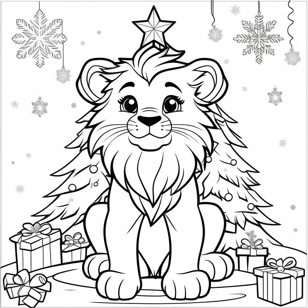 Cute christmas animal black and white coloring page vector illustration
