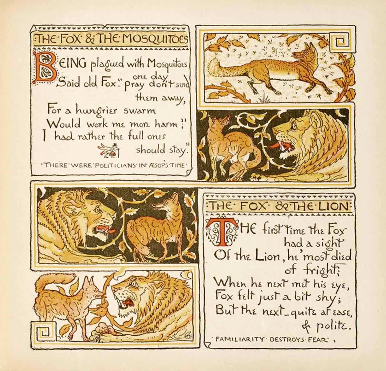 Art prints of fox the mosquitoes fox the lion aesops fables