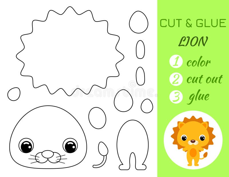 Coloring book cut and glue baby lion educational paper game for preschool children cut and paste worksheet stock illustration