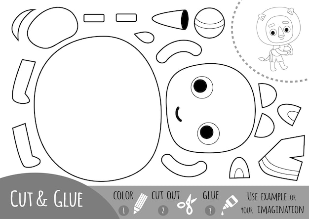 Premium vector education paper game for children lion and a ball use scissors and glue to create the image