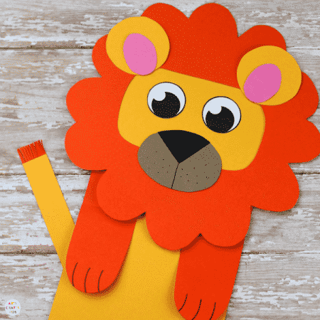 Paper bag lion puppet