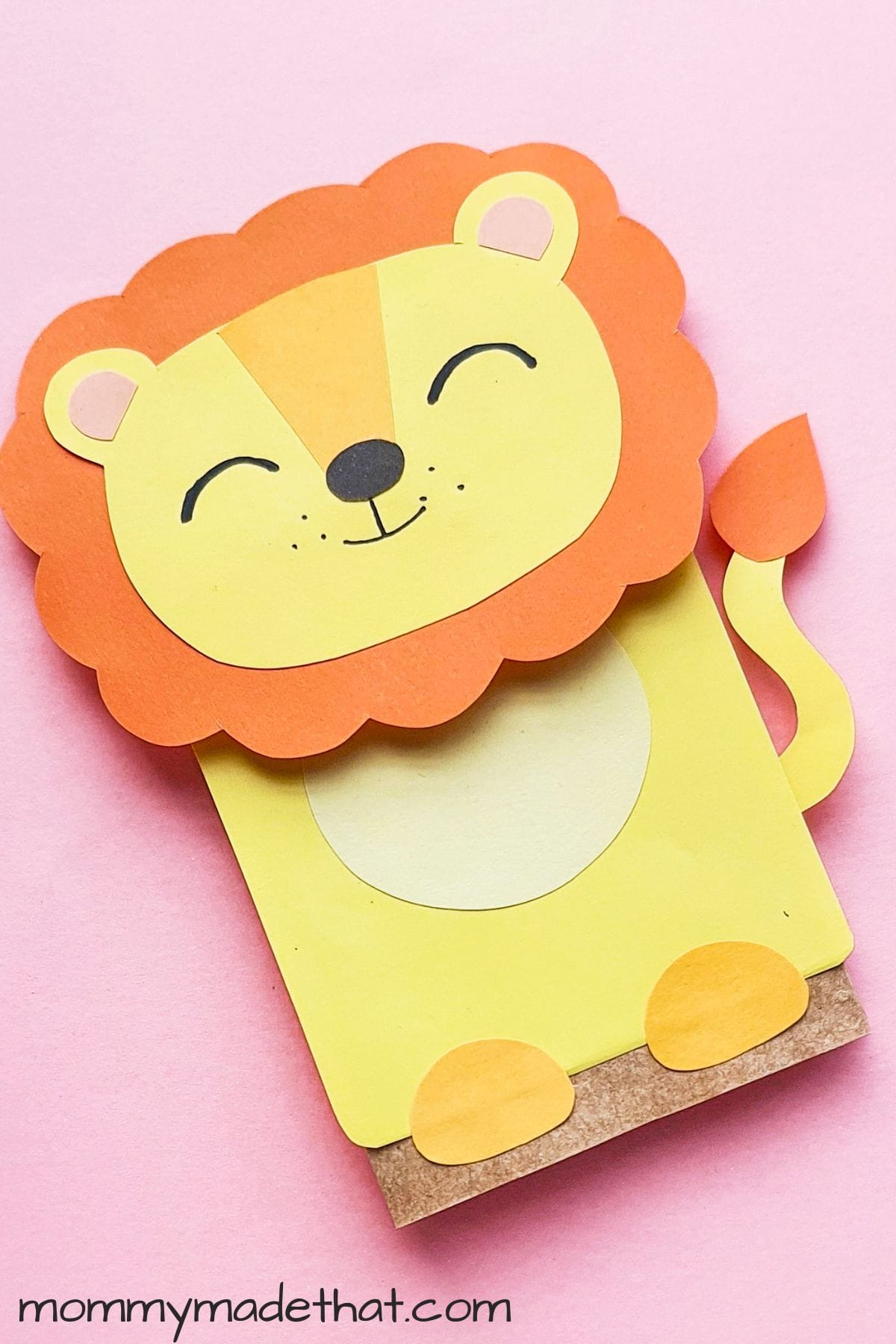 Paper bag lion puppet