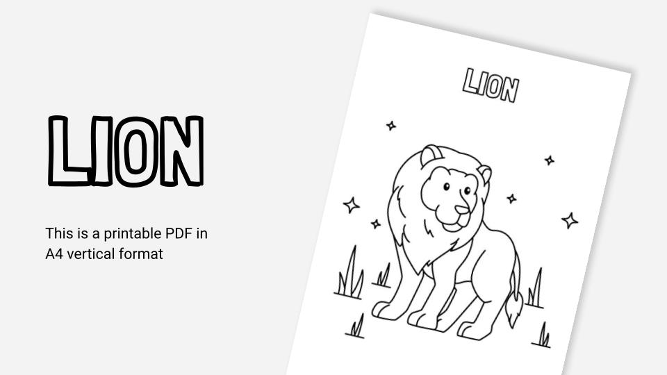 Lion printable coloring worksheet