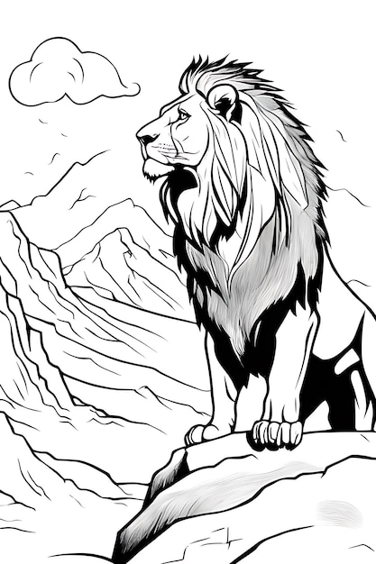 Premium photo lion coloring page coloring sketch for kids printable coloring page