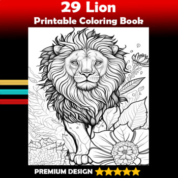 Beautiful lion coloring book cover printable for teens and adults mindfulness