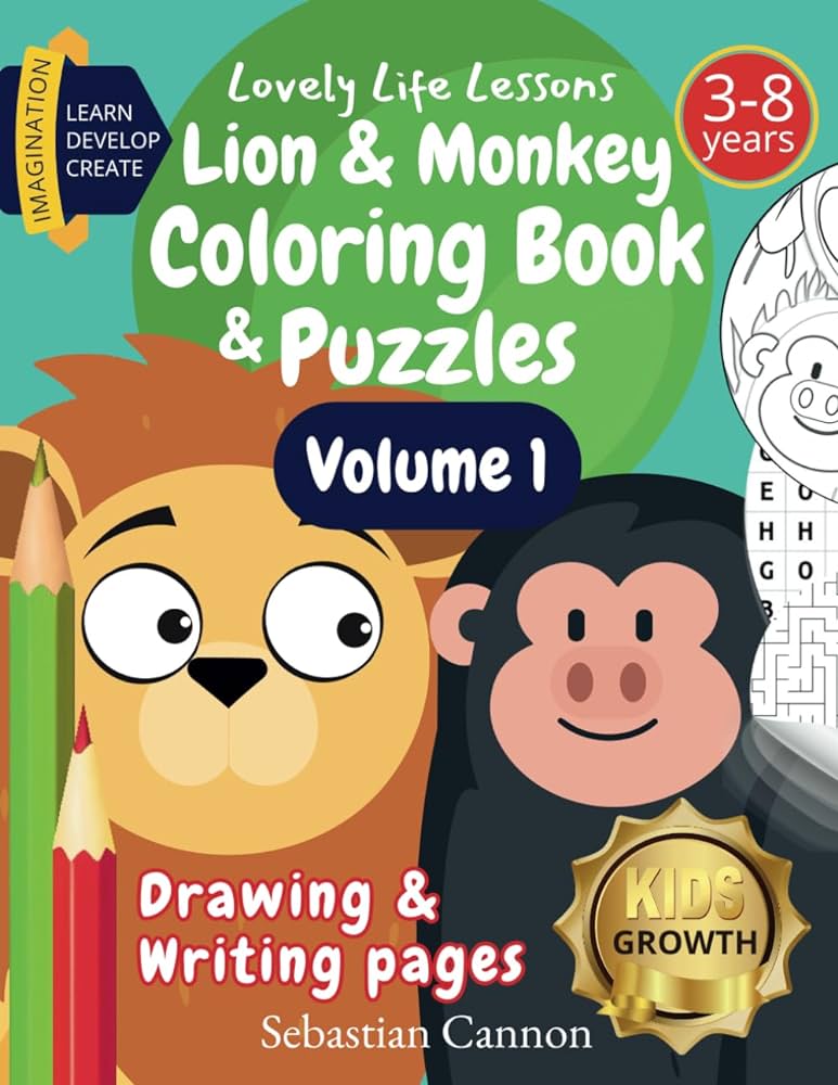 Lion monkey coloring book puzzles volume pages