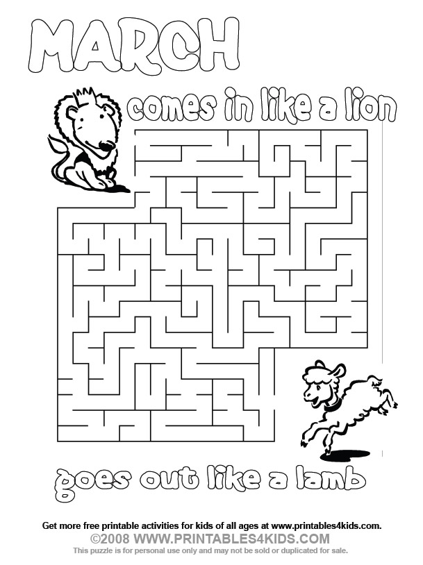 March lion and lamb maze â printables for kids â free word search puzzles coloring pages and other activities