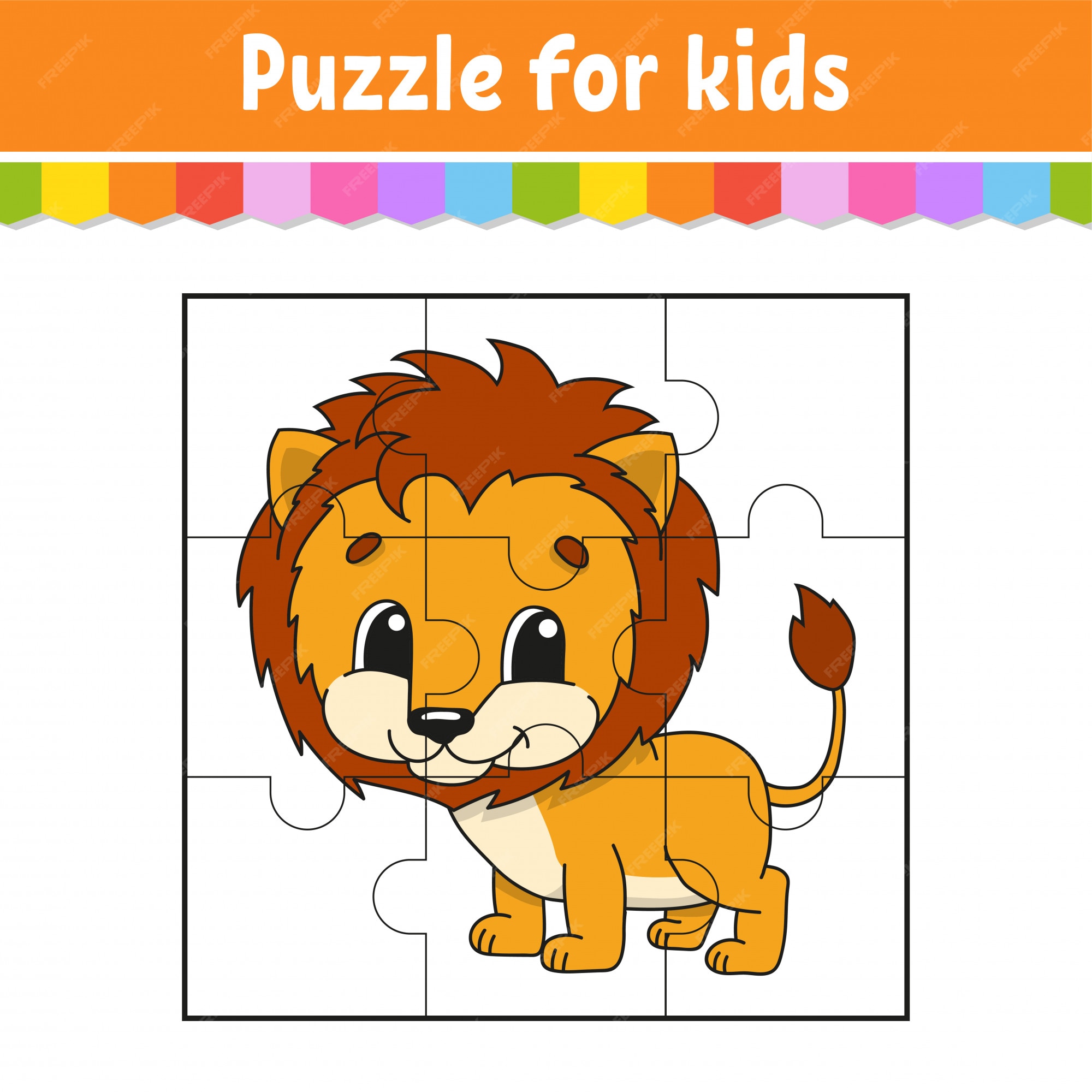 Premium vector puzzle game for kids orange lion education worksheet color activity page