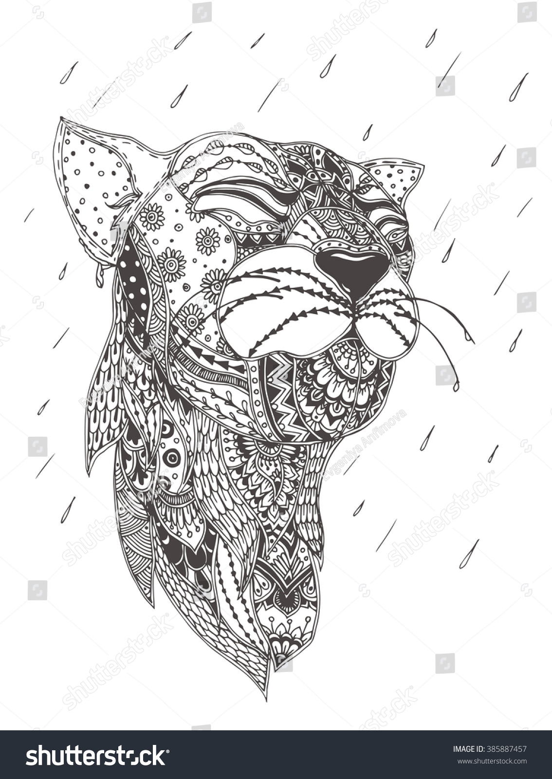 Lioness ethnic floral doodle pattern coloring stock vector royalty free