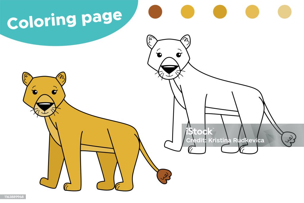 Educational game coloring page for kids cute cartoon lioness african animals stock illustration