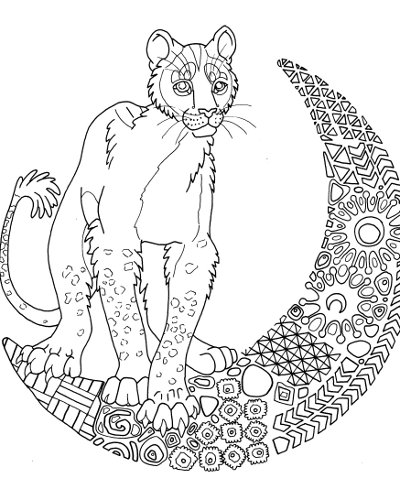 Moon lioness coloring page for adults