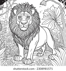 Lion coloring pages kids adults stock vector royalty free