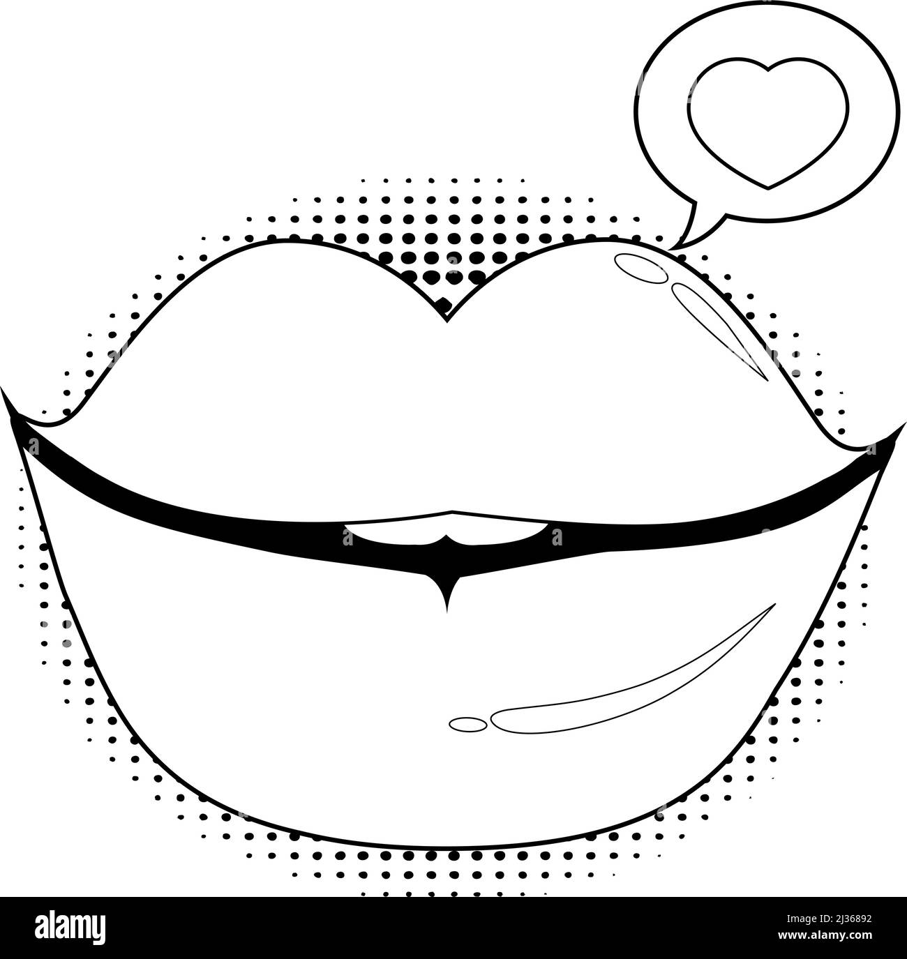Female lips with speech bubble and a heart vector black and white coloring page stock vector image art