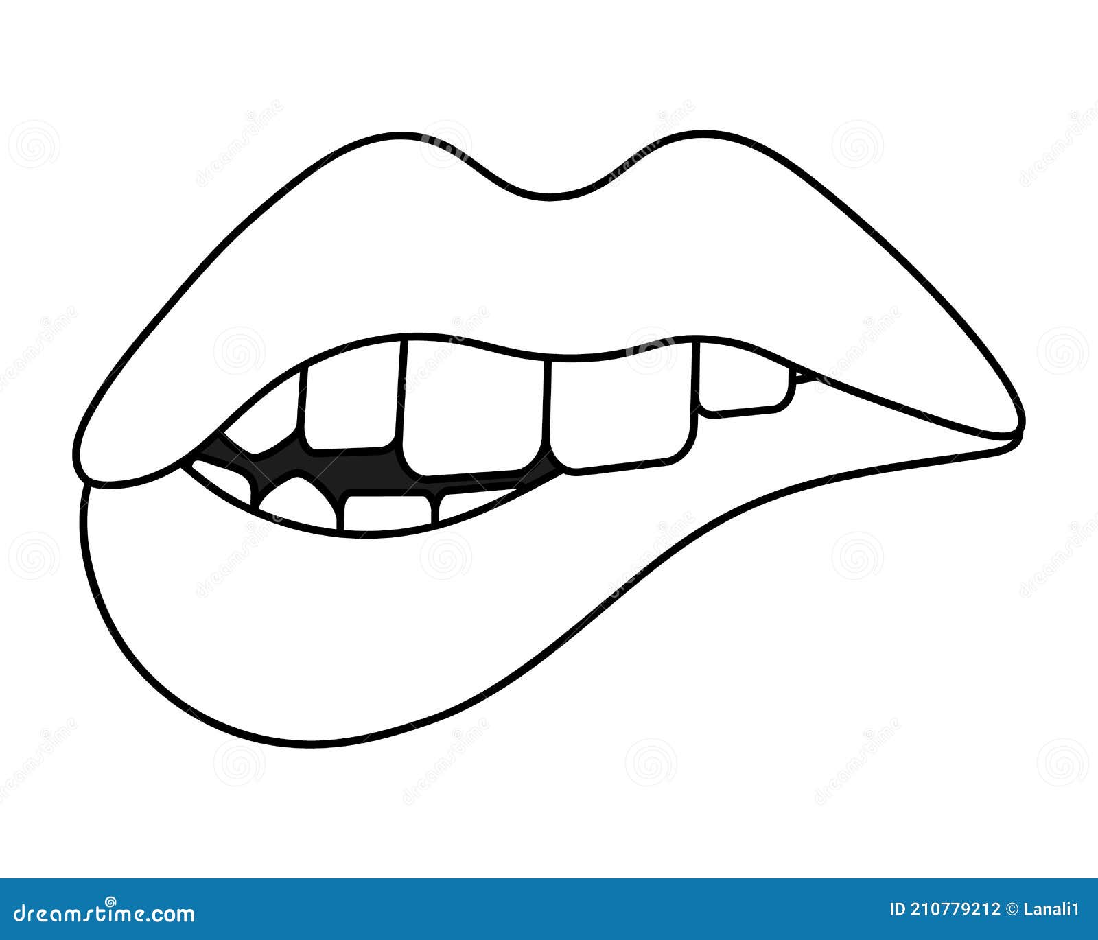 Bite your lip sketch seductive mouth vector illustration coloring book for children valentines day doodle style stock vector