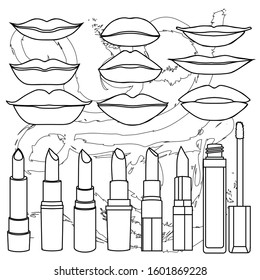 Adult coloring book page lip makeup stock vector royalty free