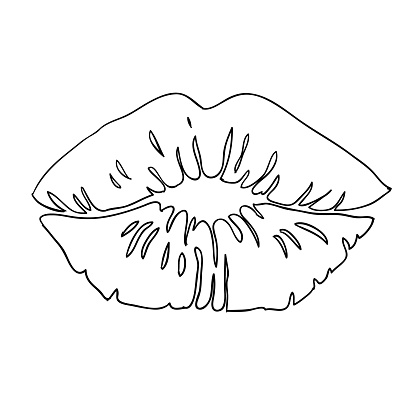 Lip print black and white sketch cartoon doodle vector illustration stock illustration